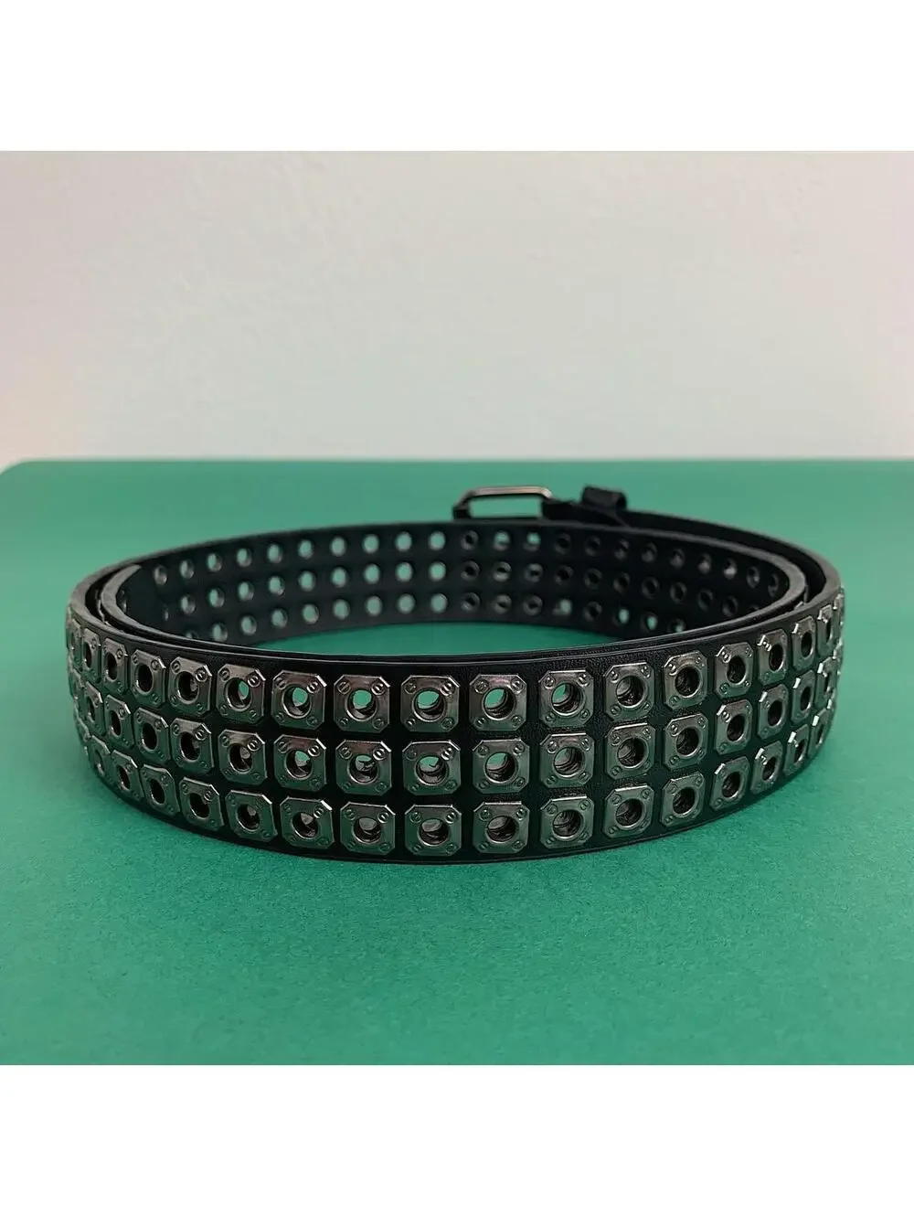 Cyber Y2K Style Dark Silver Studded Belt Unisex